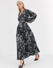 ASOS DESIGN maxi dress with puff sleeves in satin astrological print   ASOS at Asos